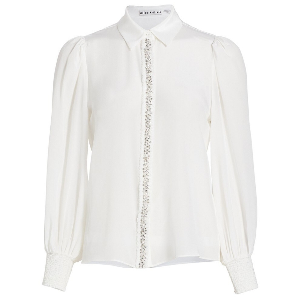 Alice + Olivia Willa Embellished Silk Top